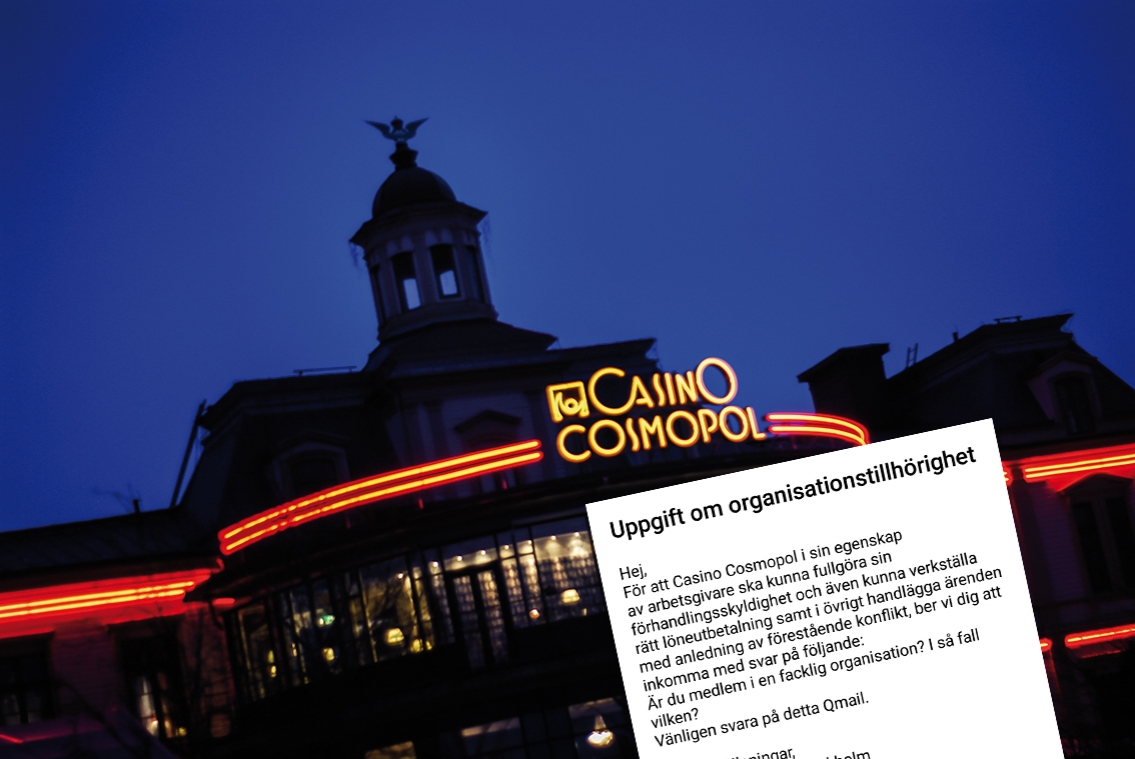 Casino Cosmopol kartlägger anställdas fackmedlemskap
